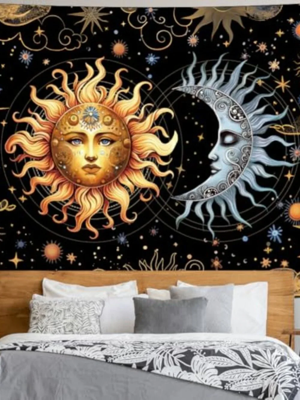 BRAND NEW Sun and Moon Tapestry Boho Black Golden Tapestries 59.1